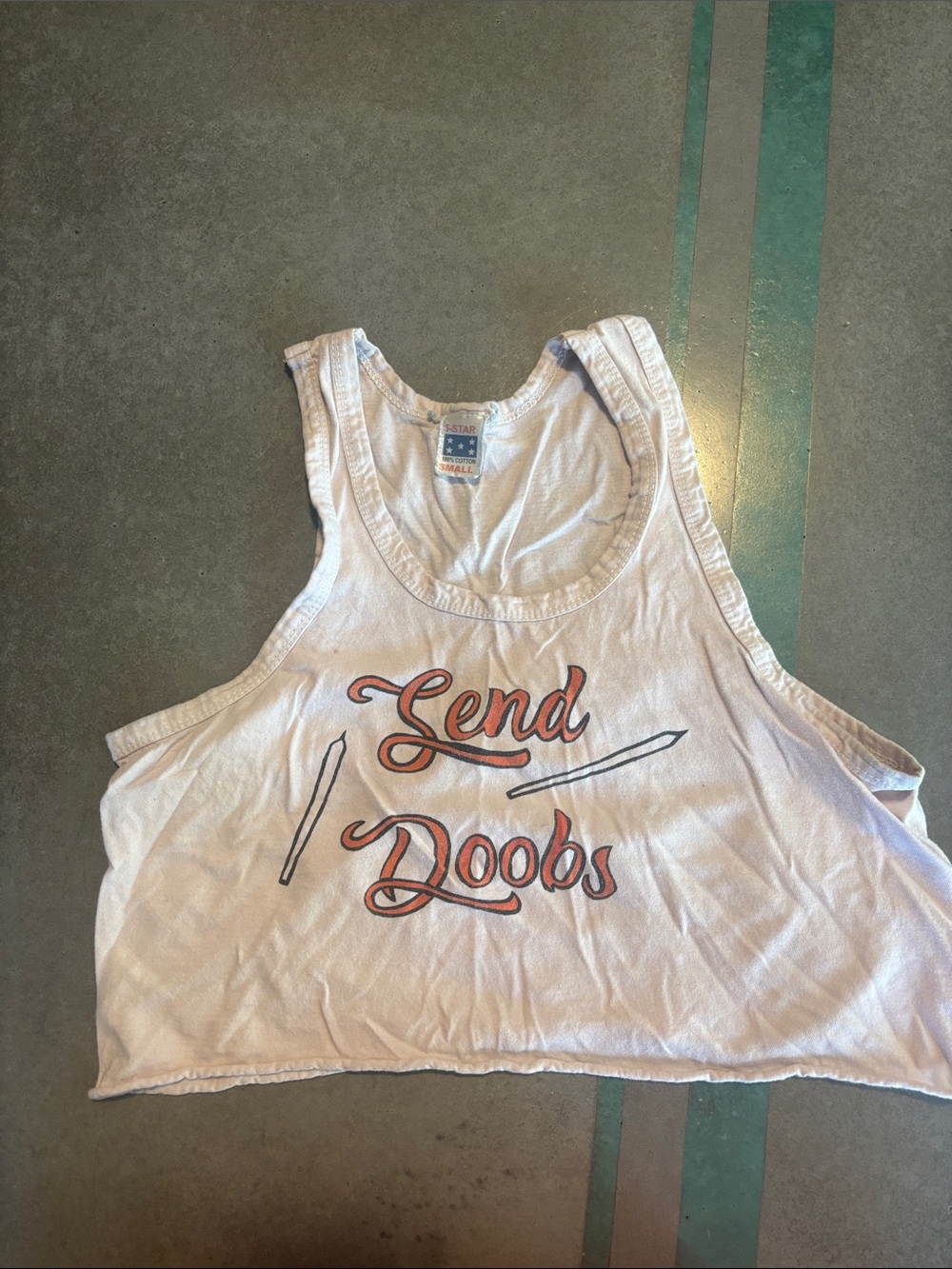 Women's White Graphic Crop Tank Top - "Send Doobs"